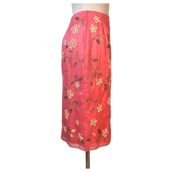 Womens INC Embroidered Silk Skirt Size 6 Floral Pink Lined Zipper - Picture 2 of 7